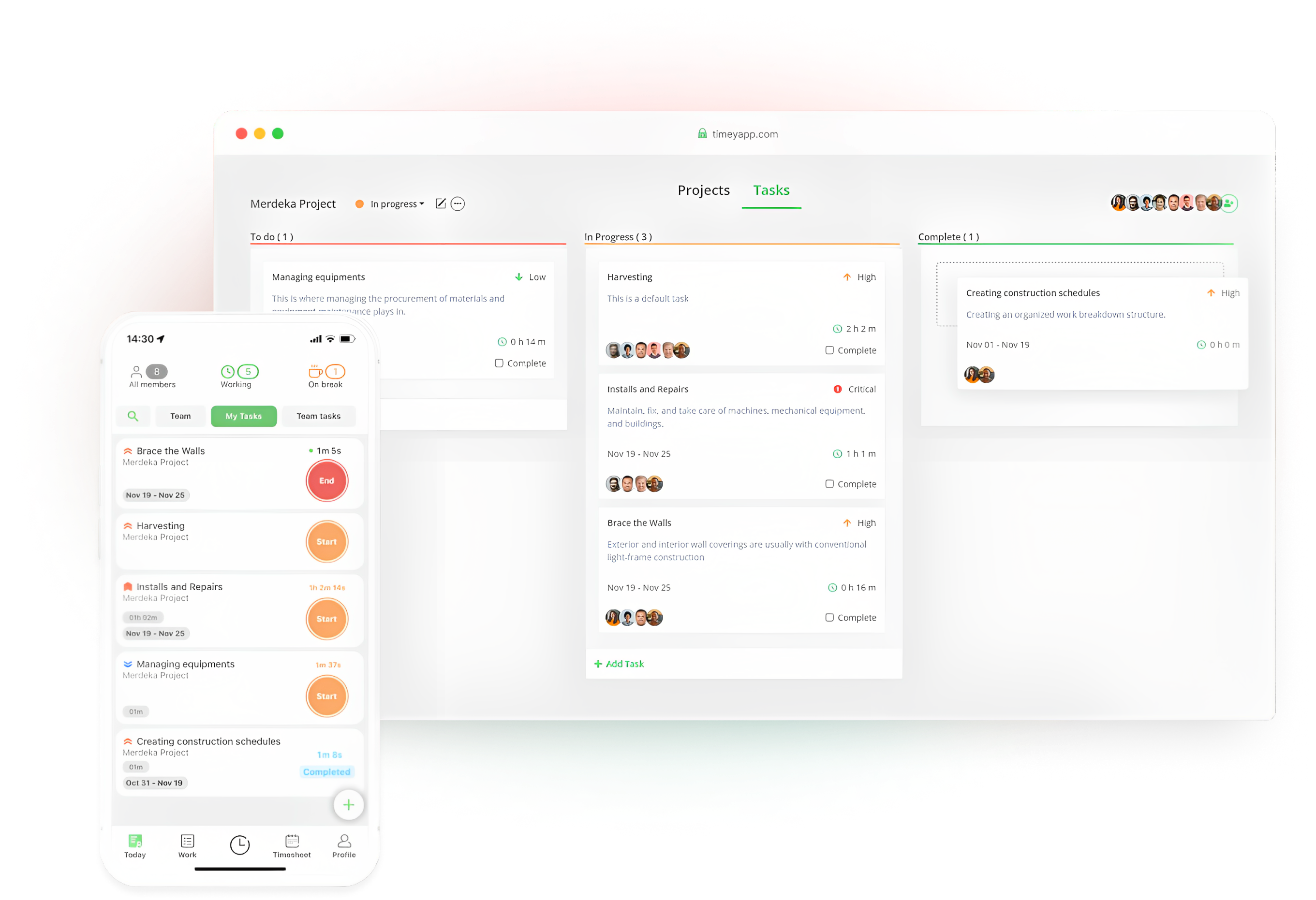 Tasks management with Timey
